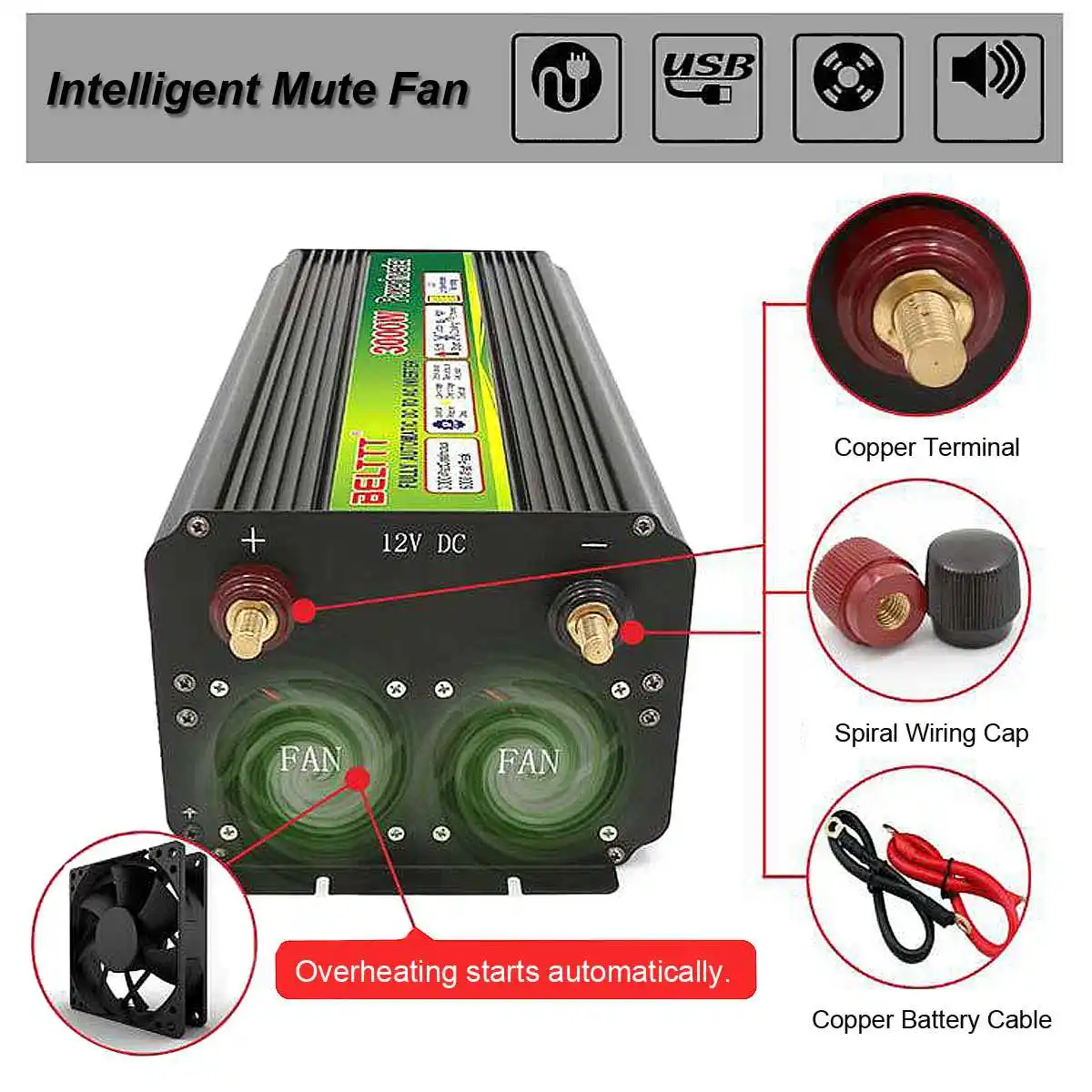 

1Pcs 3000W Display Power inverter 12v to 220v / 24v to 220v 6000W Max modified sine power inverter for Sloar /Wind/Water Charge