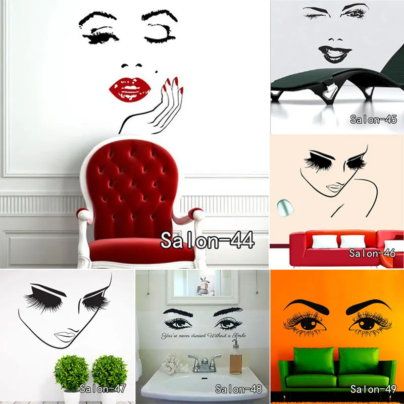 

Beauty Salon Girl Face with Hand Manicure Nail Lips Wall Decals Vinyl Wall Stickers Interior Home Decor Art Murals Sticker