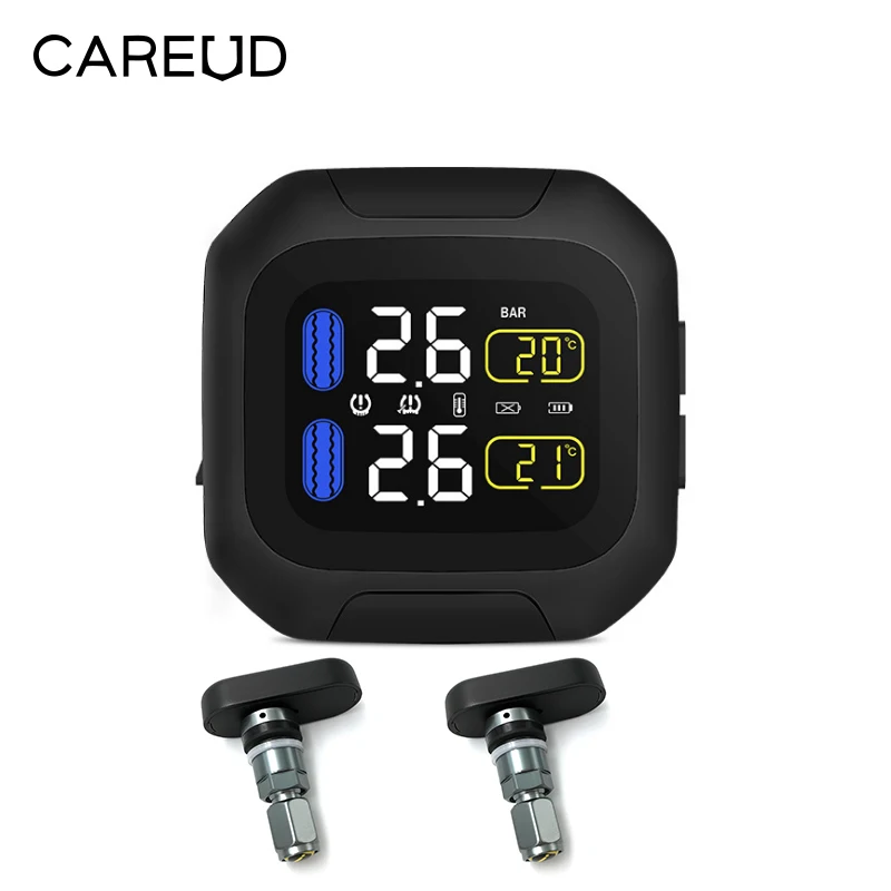 

Wireless LCD Motorcycle TPMS 2 Internal Sensors Tire Pressure Monitoring System Motor Tyre Temperature Warning Alarm USB Charge