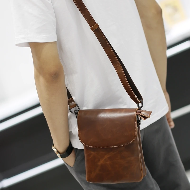

New Design Men Bags Handbag Crazy Horse Pu Leather Bag Men Small Shoulder Handbags Male Brand Designer Messenger Crossbody Bag