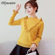 Lovely Ruffle Women's Sweaters And Pullovers Winter Fashion Half Turtleneck Sweater Knitted Bottom shirt Keep Warm Female Tops