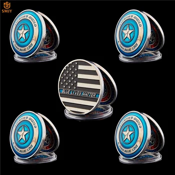 

USA Silver Plated Shield Blue Lives Matter Color Token Challenge Coin Collectible For Business Gifts