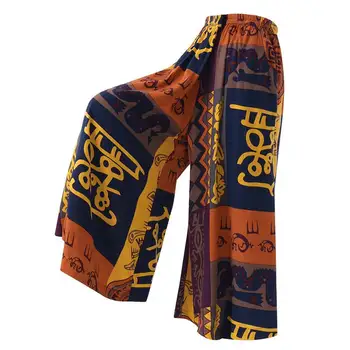 

2019 Fashion Women Wide Leg Pants Vintage Floral Printed Pantalon Femme Casual Linen Full Length Trousers Streetwear Plus Size