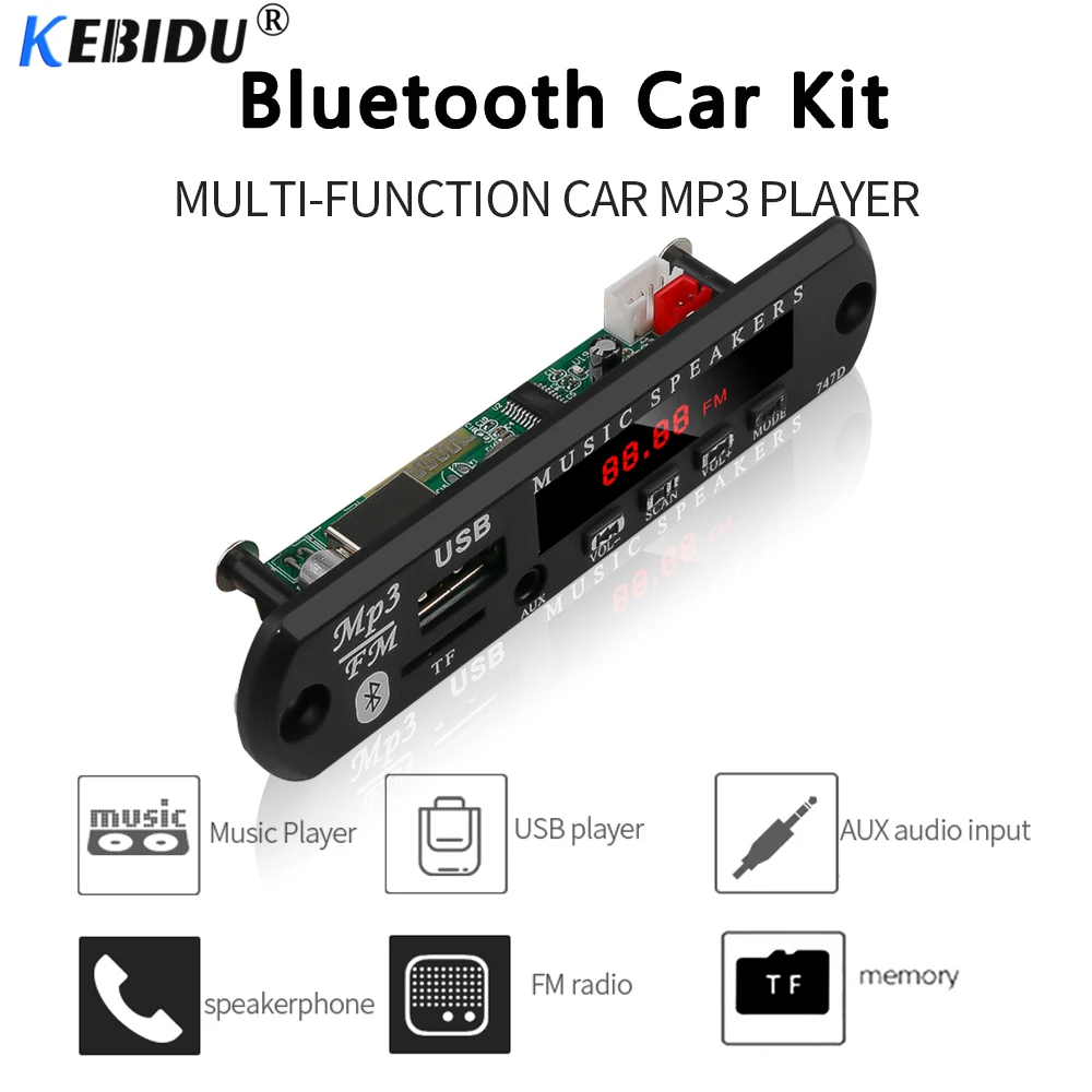 KEBIDU Автомобильный Bluetooth Mp3 плеер Handsfree FM радио декодер плата беспроводной TF USB