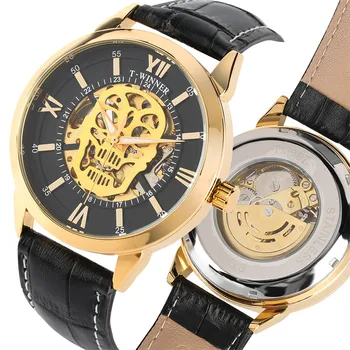 

Skeleton Mechanical Men's Watch Genuine Leather Automatic Steampunk Cool Skull Display Man Clock Luxury Mens Watches reloj