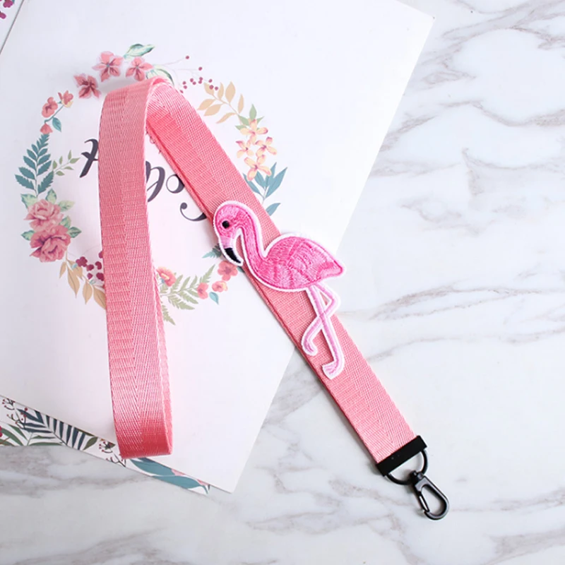 Распродажа ручной вышивки розовая лента Фламинго шнурок для ключей животного стеклянный брелок для ключей для сумка кошелек чехол для телефона