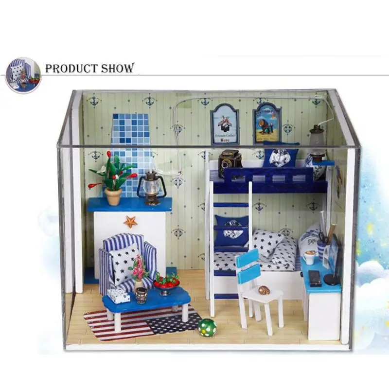 DIY 3D Doll House Furniture Blue Star Dream Doll House Miniature Dollhouse Kit Assembled Wooden Toy for Girls Christmas Gift