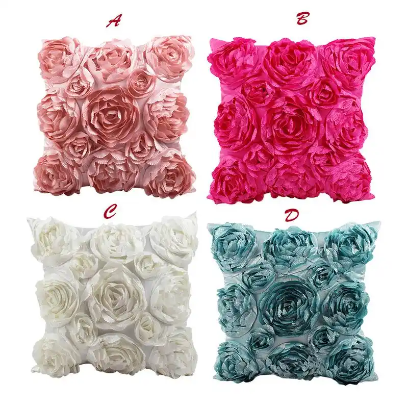 European Style 3d Roses Embroidered Cushion Cover Pillowcase Wedding Home Decorative Sofa Pillows Cojines Decorativos Para Sof Cushion Cover Cushion Covers Luxurycushion Cover Rose Aliexpress