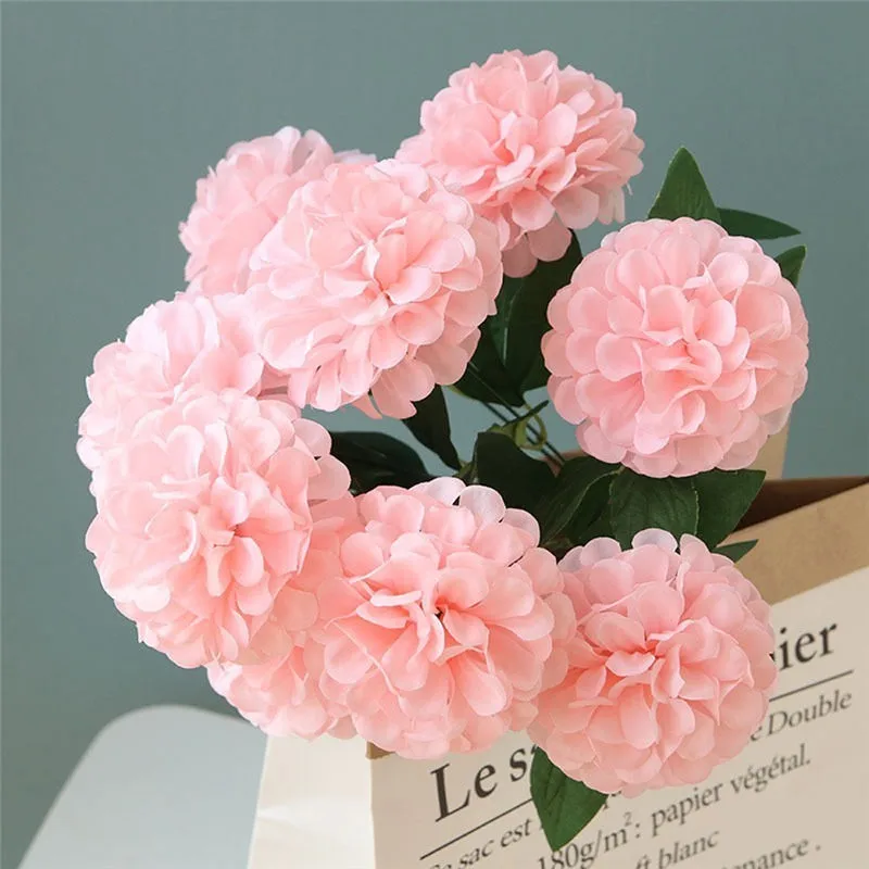 

10 Heads Artificial Hydrangea Ball Flowers Pink White Snowball Flores Home Party Wedding Decor Christmas Decorations Fake Flower