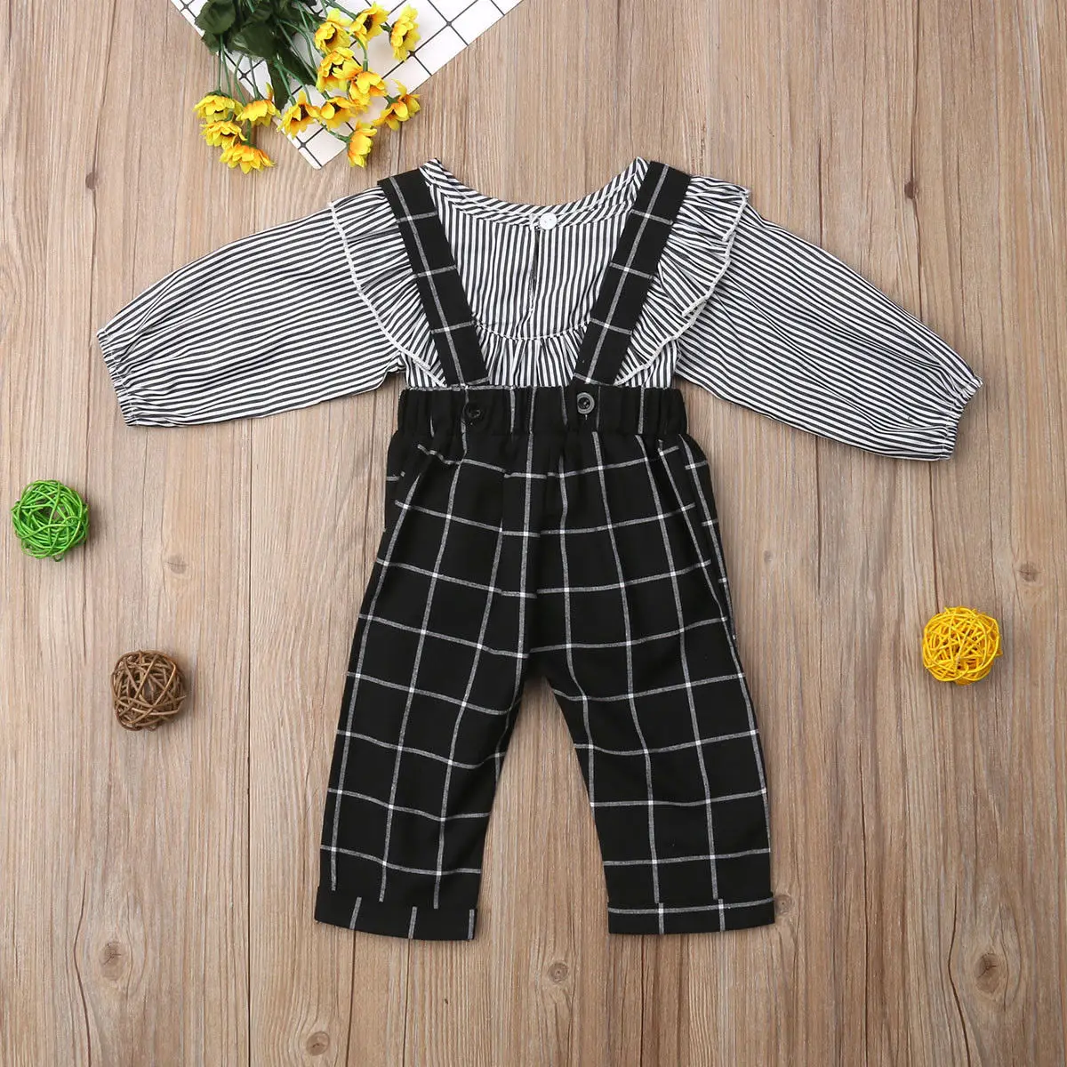 Комплект из 2 предметов зимняя одежда для маленьких девочек топы в полоску + штаны
