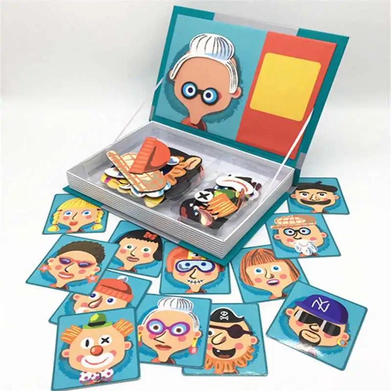 

DIY Creative Magnetic Cartoon 3D Puzzle Baby Dress Up Early Education Wood Book Toys Removable Expression For Children Gifts