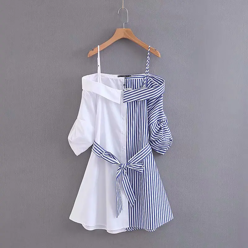 

2019 New Women's Dress elegant Striped Patchwork sling Bandage Dress Patchwork Young Girl Student Japan Shirt Dress SP482