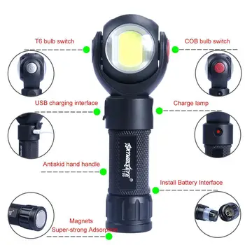 

Double Switch High Efficiency Turning Head Lighting Energy Saving Charging Flashlight Hunting Lights Metal Lights