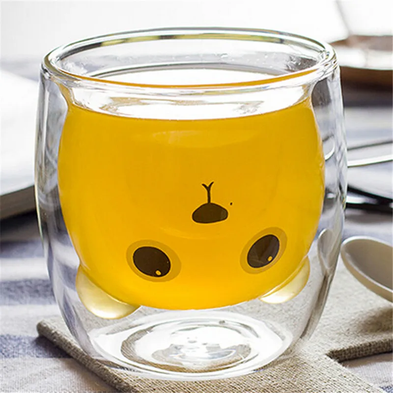 

250ml creative cartoon bear coffee mug transparent double glass milk juice cup cute cup send girlfriend gift