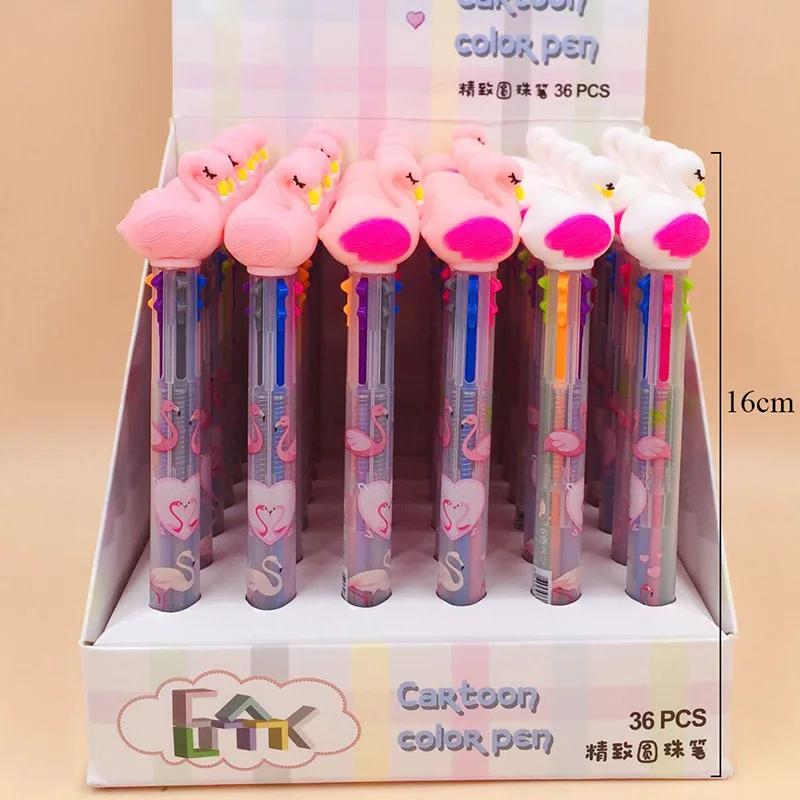 

Pink Flamingo Ballpoint Pen Silicone Head 6 colors in 1 Roller Ball Pens For Writing Office School Supplies Kawaii Stationery