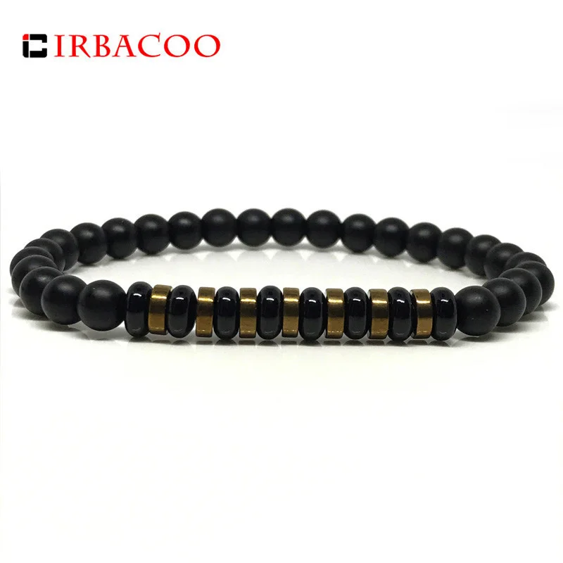 

IRBACOO 2019 New Fashion Men's Bracelet Black Obsidian Vintage Gold Hematite Beaded Bracelet For Men Jewelry Gift