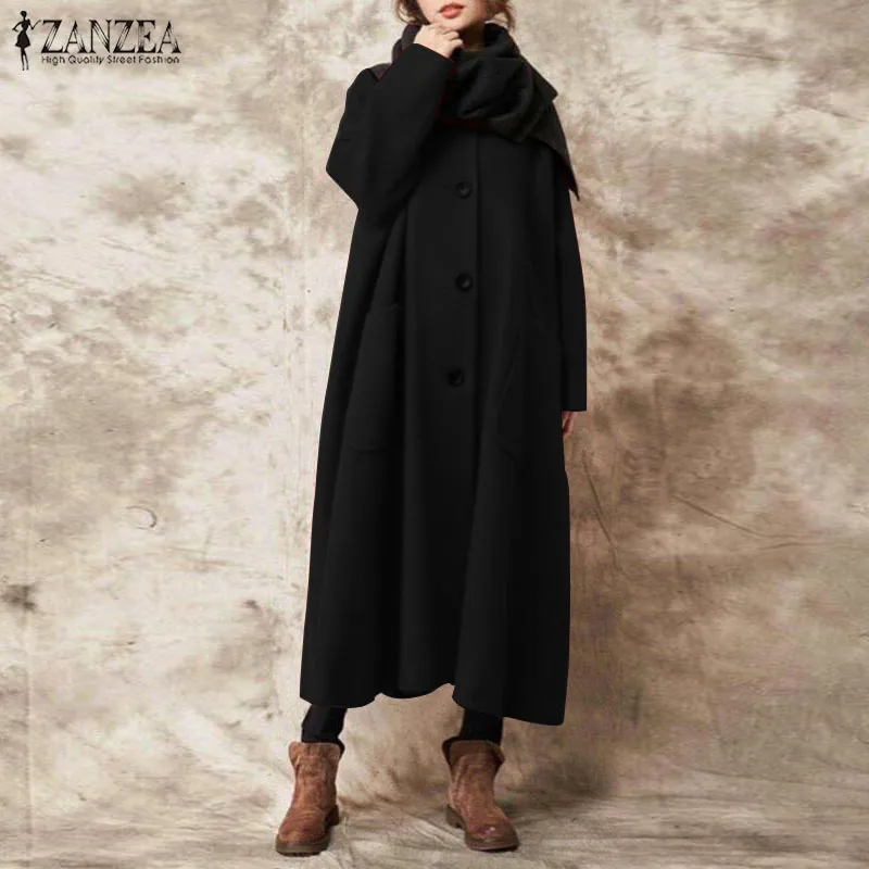 New 2019 Autumn ZANZEA Vintage Women Long Jackets Female Casual Buttons Solid Coat Long Sleeve Cardigan