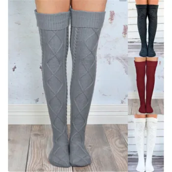 

1 Pair Of Women Girl Over Knee High Socks Spring Autumn Winter Warm Long Knit Soft Thigh High Long Socks Solid Color Loose Socks