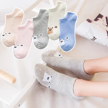 

2019 Summer Cartoon Cute Boat Socks Animal Bear Kawaii Cotton Breathable Short Ankle Socks For Women