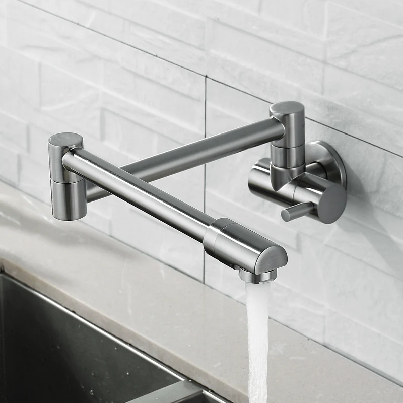 Free Shipping Brush Nickel Wall Mounted Swivel Folding Kitchen Faucet Single Cold 360 Degree Rotati - 32958141680
