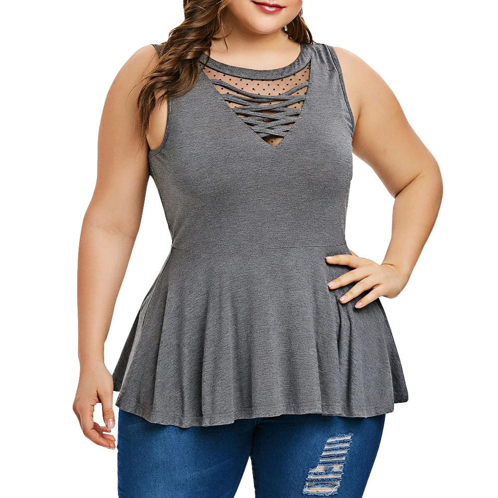 Plus Size Criss Cross Peplum Women Tank Top | Женская одежда