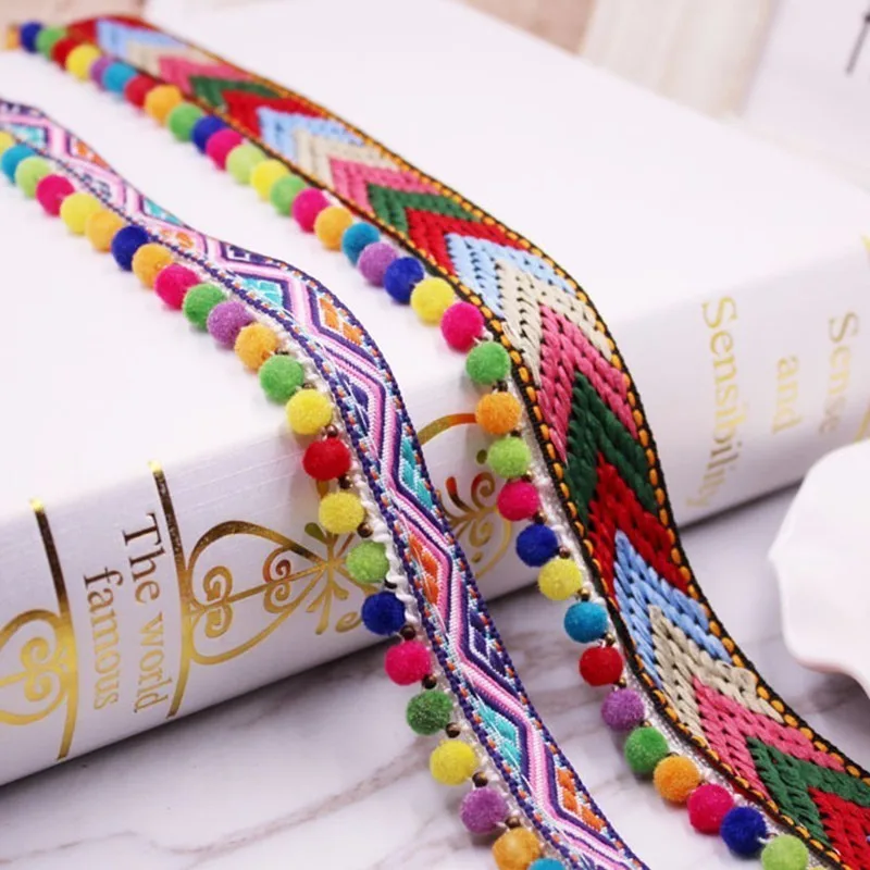 

Prajna Bohemia Pom Pom Trim DIY Pompom Boho Balls Yard Fringe Ribbon Sewing Braided Lace Kintted Fabric Handmade Craft Accessory