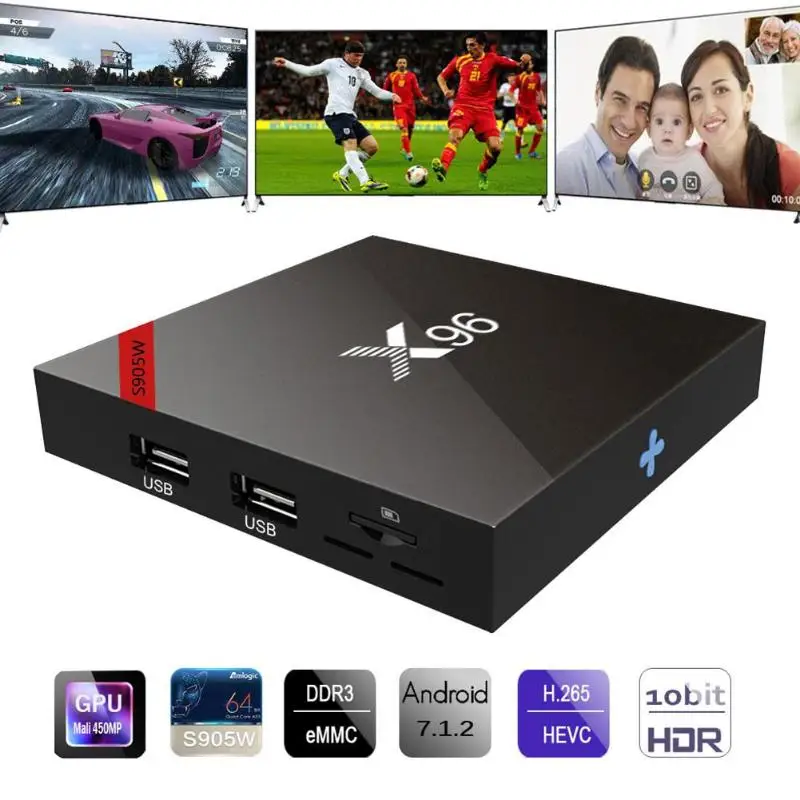 

X96 Android 7.1 TV Box Amlogic S905W 2GB RAM+16GB ROM/1GB+8GB Support 2.4G WiFi HD 4K Smart Media Player Quad Core Set Top Box