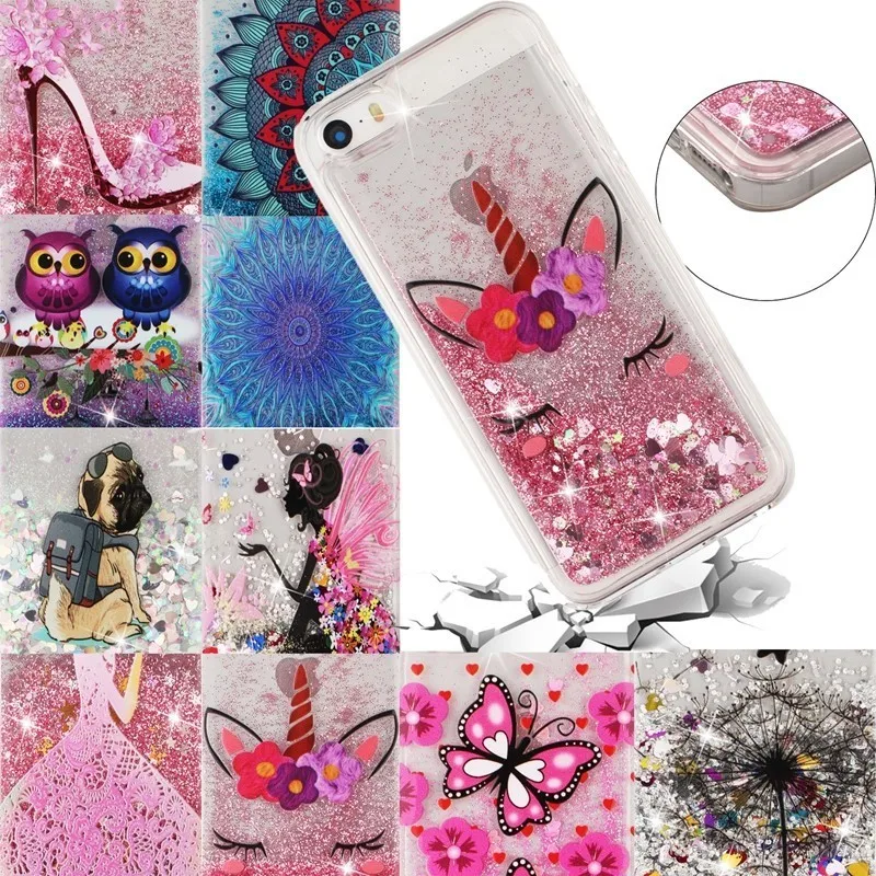 

Flowing Water Liquid Phone Case For IPhone 5 5S Girl Eyelash Quicksand Glitter Star TPU Soft Capa For IPhone SE Back Cover Coque