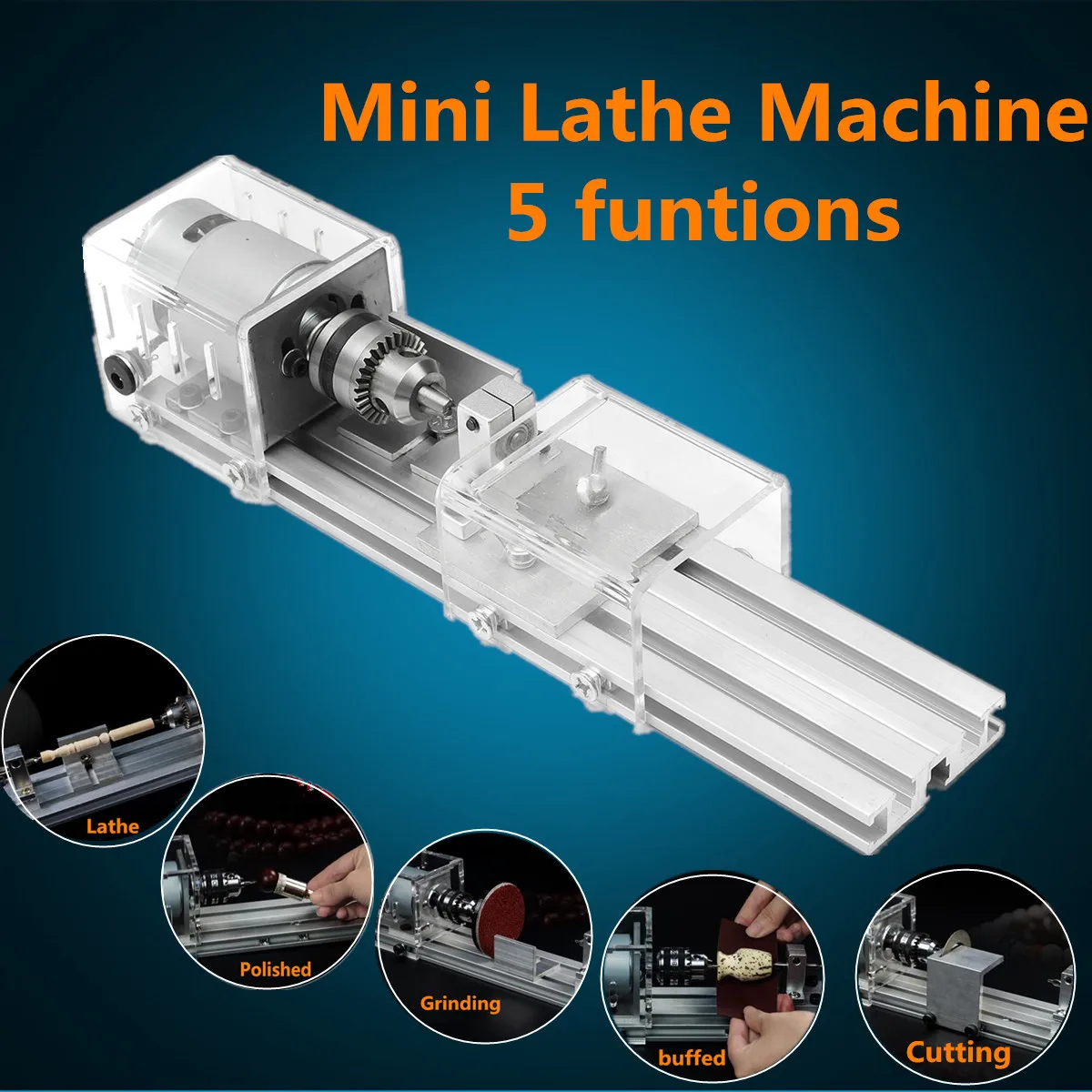 

25pcs Mini Lathe Beads Machine DIY Woodworking Multifunctional Lathe Set Polishing Cutting Drill Rotary Tool + Power Supply