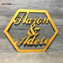Свадебное Оформление пользовательских персонализированные имя шестиугольная деревянная висящие знаки Винтаж Свадебные украшения для стула дерево Photo Booth Реквизит