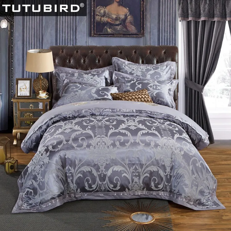 

TUTUBIRD-Silk bed linen satin jacquard gold red purple pink blue bedding set/bedclothes queen king size sheet duvet cover sets