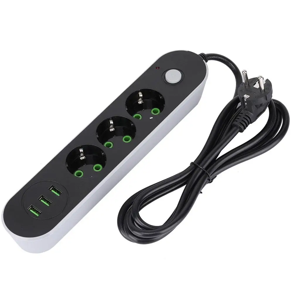 

220V Multifunctional Smart Power Strip Socket Outlet EU Plug 3 Outlets + 3 Port USB Charger