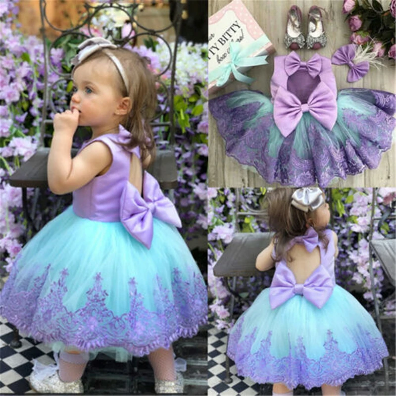 

Toddler Kids Baby Girls Lace Bow Pageant Party Princess Formal Gown Tutu Dress Baby Girl Princess Dress Lace Backless Bow Dress