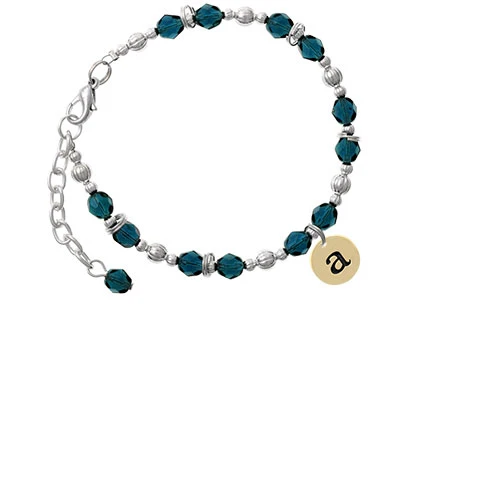 Goldtone Disc 1/2'' Initial - a Navy Blue Beaded Bracelet |