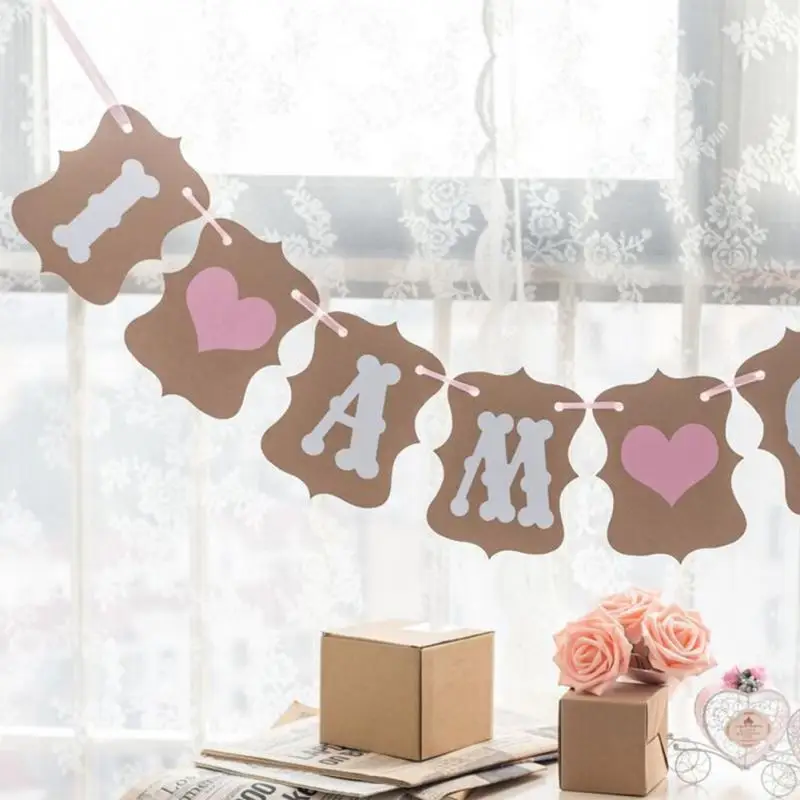 I Am One Banner 1st Birthday Baby Boy Girl Party Decorations First Year Kraft Paper Garland Bunting Party Supply 15*11cm