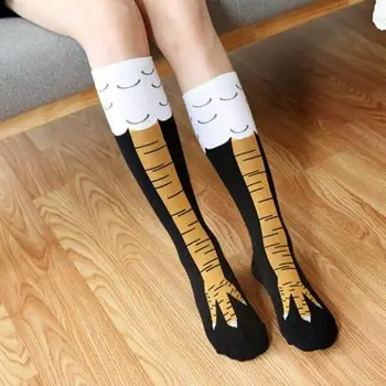

1 Pair Women Cartoon Mid Stockings Lovely 3D Chicken Foot Printed Soft Cotton Over Knee Stocking Harajuku Japanese
