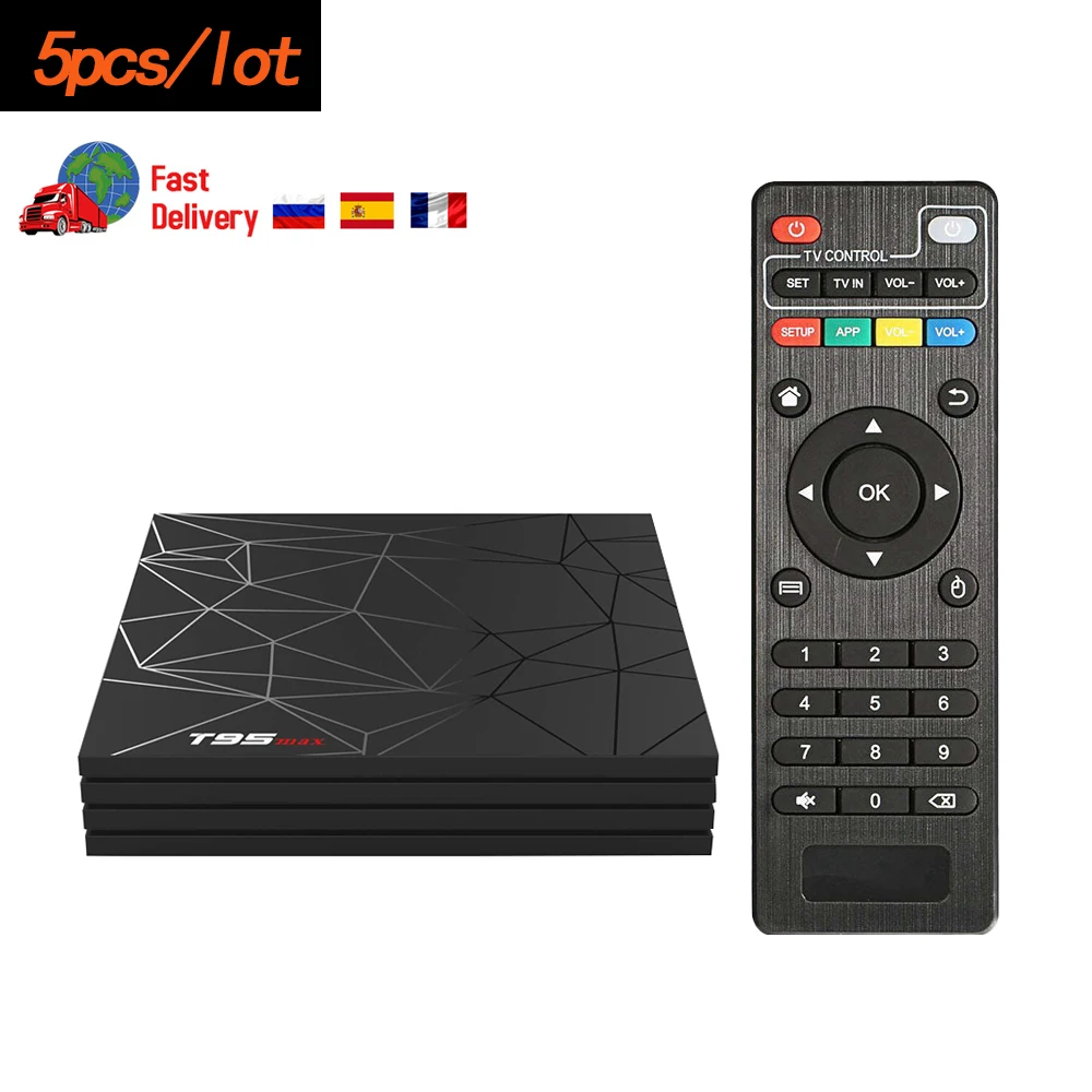 5 шт. в партии Android 9 0 T95MAX Smart TV Box телеприставка USB 3 2 4G Wifi H6 четырехъядерный 6K HD