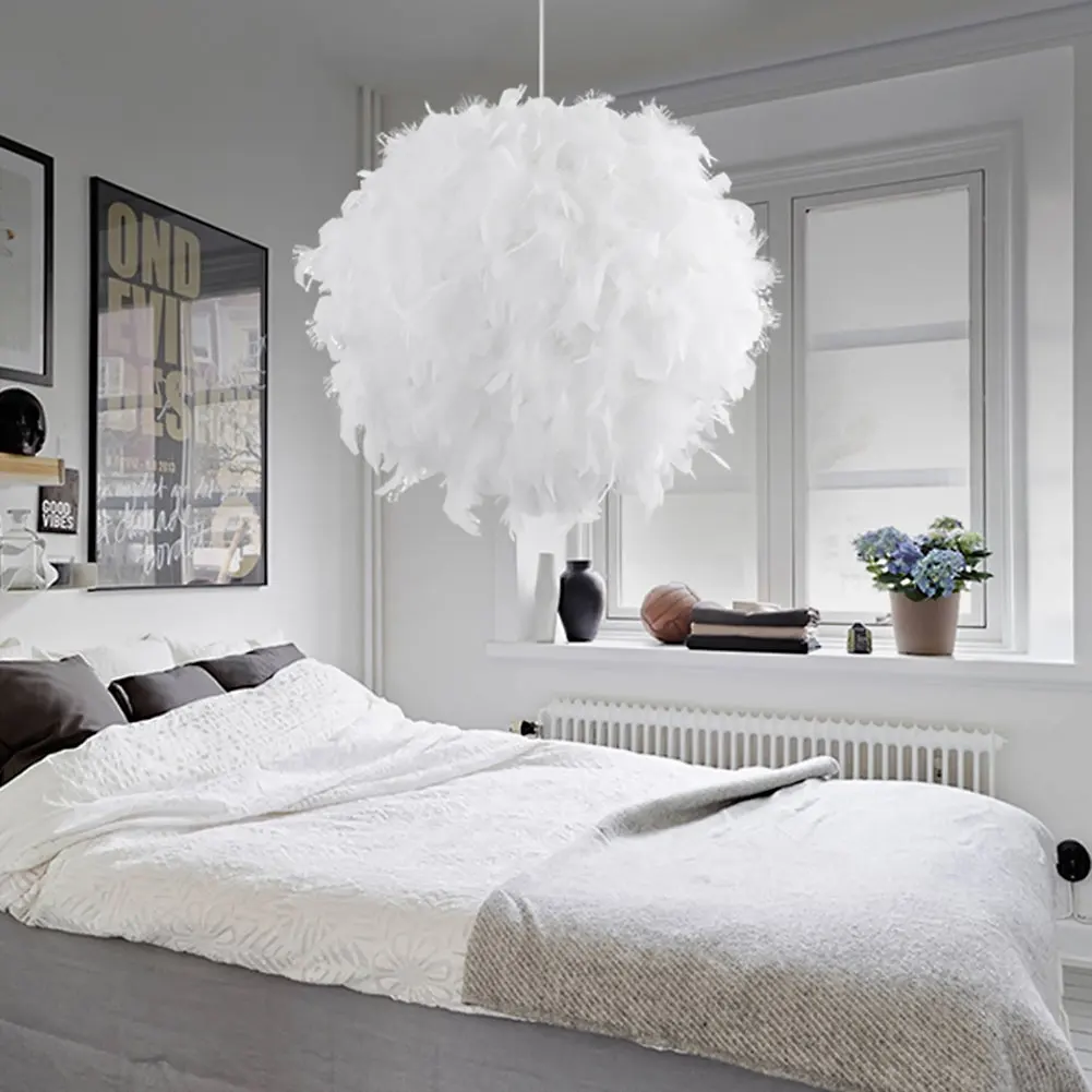 Современная Скандинавская белая перьевая лампа, украшение для спальни, Подвесная лампа E27, подвесной светильник, лампа для девочек, подвесной светильник для комнаты