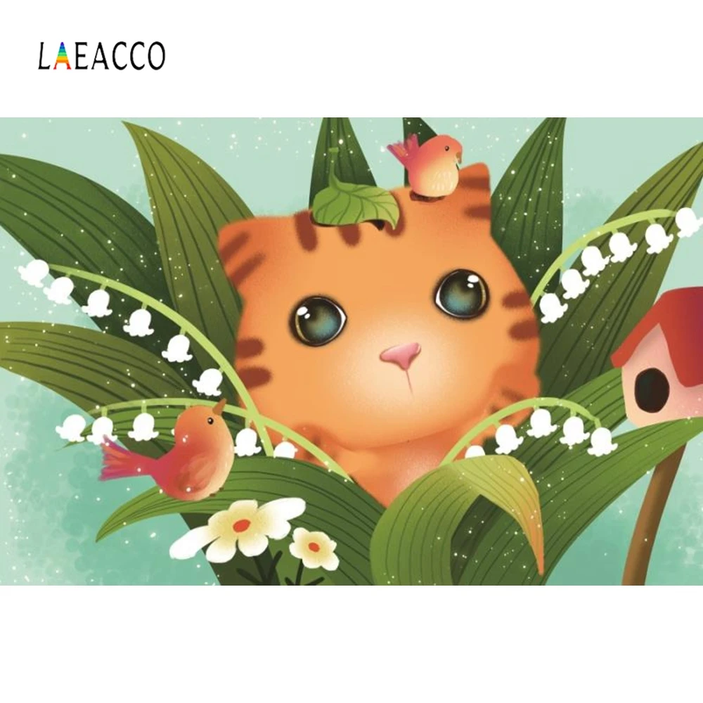 

Laeacco Cartoon Sweet Cat Backdrop Children Portrait Photography Background Customized Photographic Backdrops For Photo Studio