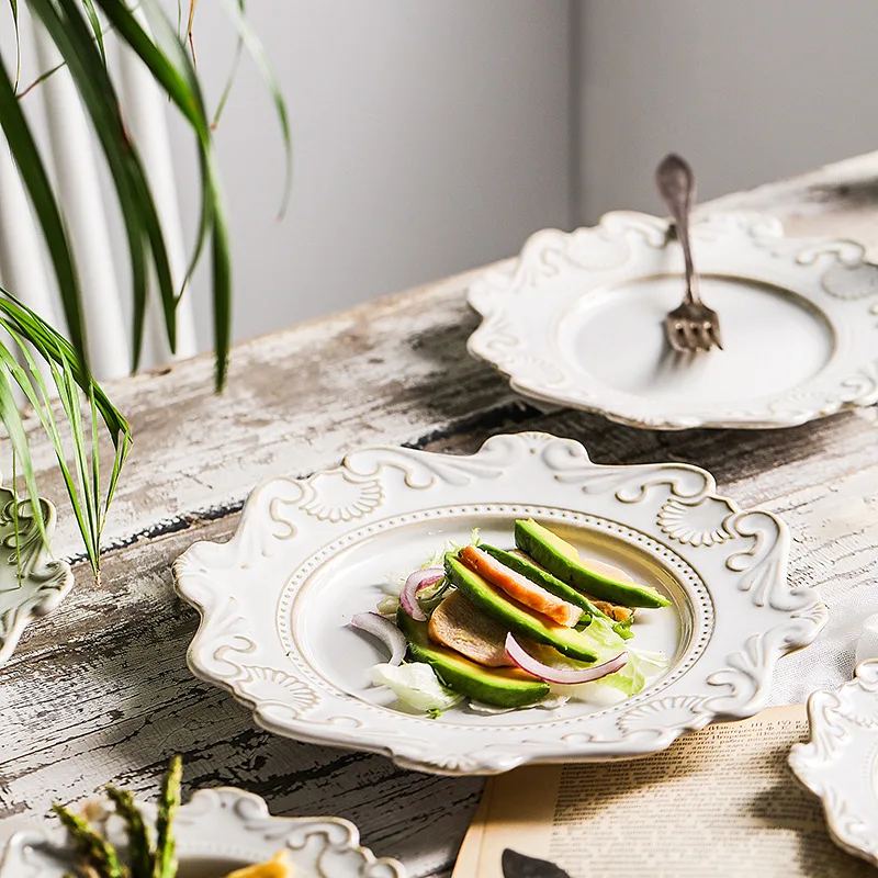 

Creative ceramic tableware plate western food plate meal plate salad bowl soup bowl embossed jun rattan wedding table decorati