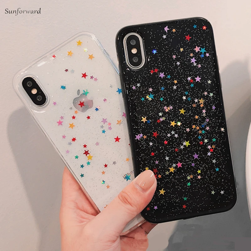 Чехол для iPhone XS MAX XR X 5 SE 7 8 Plus Прозрачный блестящий чехол со звездой 6 S чехлы