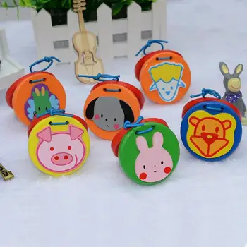 

Baby Wooden Hand Drum Castanet Clapper Handle Toys Cartoon Kids Musical Instrument Toy Children Music Learning Educational Toy
