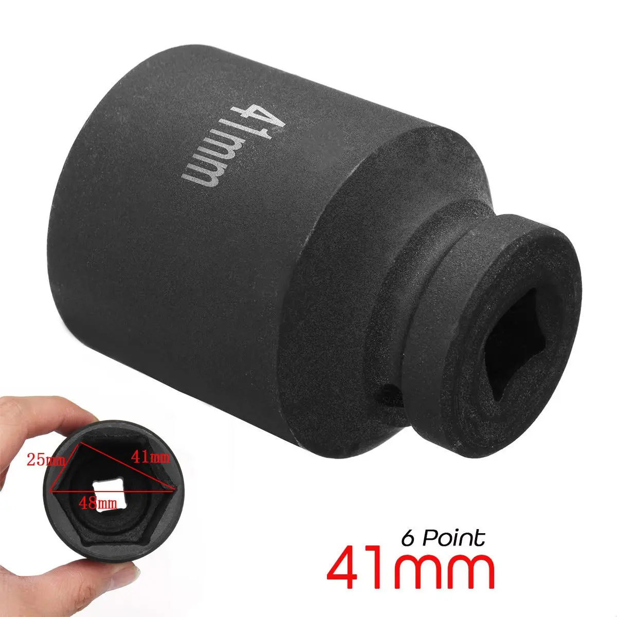

41mm Black Hex 6 Point 1/2inch Drive Deep Impact Spindle Axle Nut Socket Auto Repair Wrench Tool Chrome Steel