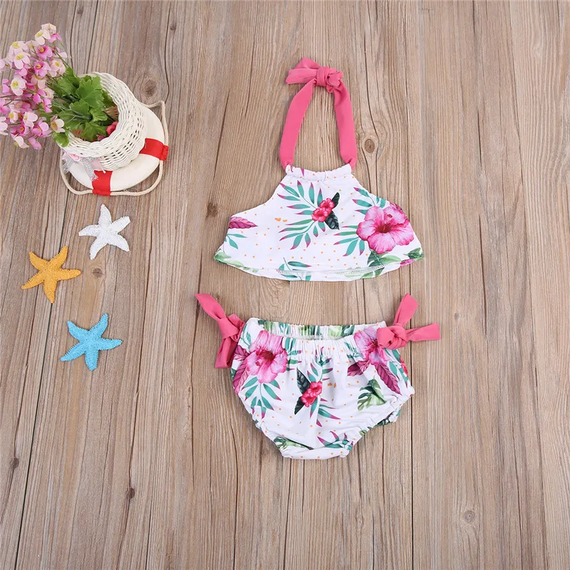 

1-6T Kids Baby Girls Swimwear Bathing Swimming Suit Bikini Set Swimsuit 2PCS Outfits Flower Print Halter Tops Bottom