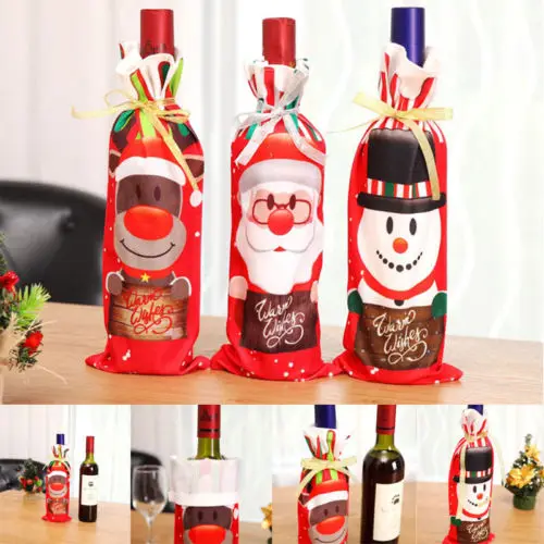 

Red Wine Bottle Cover Bags Snowman Santa Claus Christmas Decoration Sequins Xmas
