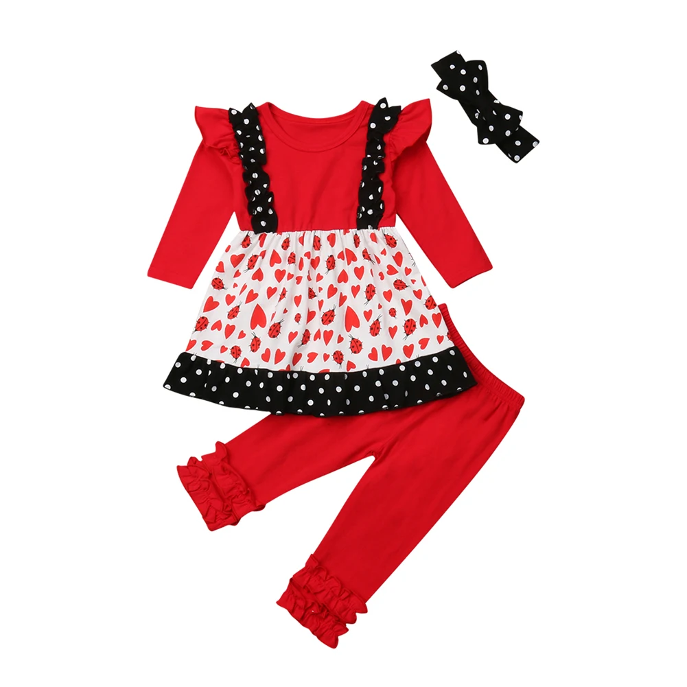 

2018 Little Girls Ladybug Clothes Set Toddler Newborn Baby Girl Spring Autumn Dress Top Long Pants Outfits Clothing 3Pcs Sets