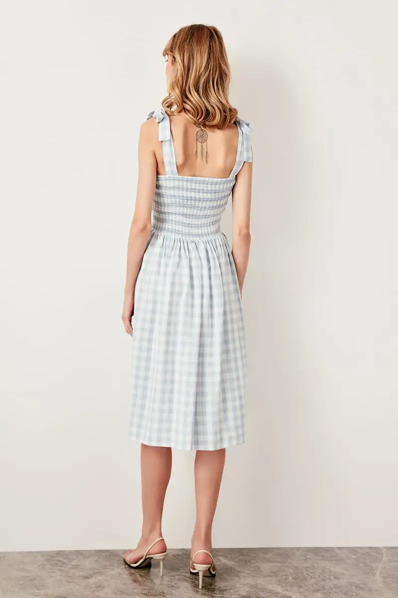 Trendyol синее клетчатое платье TWOSS19XM0114|Платья| |