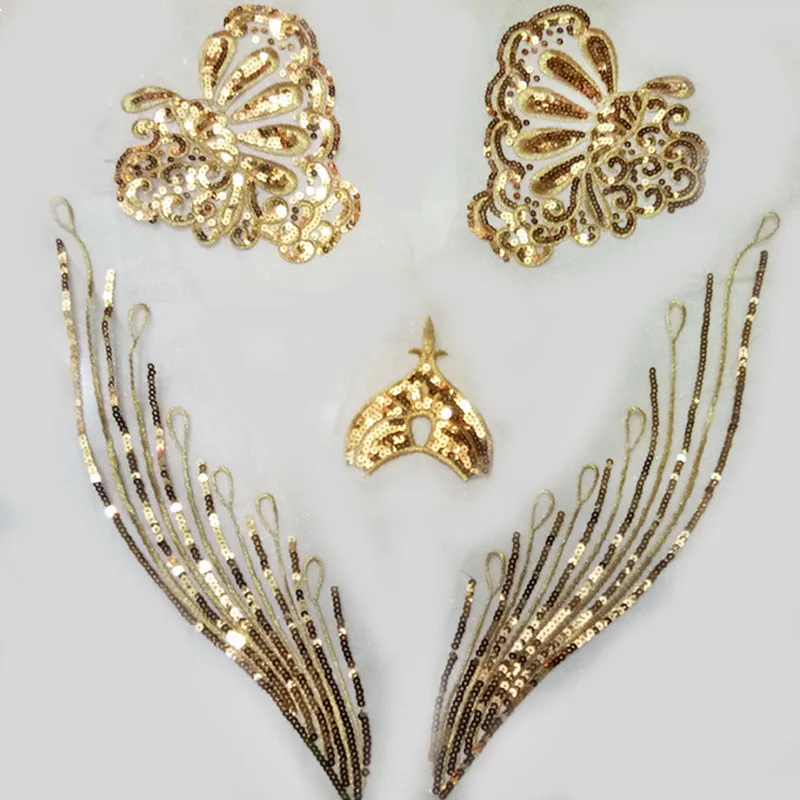 

Sequin Patch Embroidery Golden Sequined Fabric for Clothing Patches Flower Applique Sequin Sewing