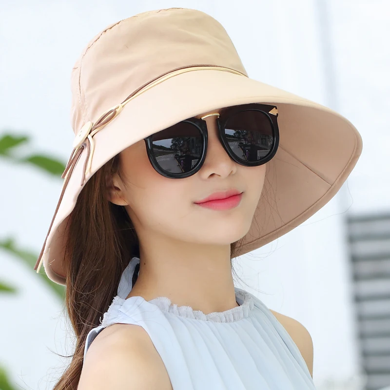 

2019 New Simple Women Summer Beach Travel Bowknot Wide Brim Sun Hat Reversible Foldable Cap Girls Hat