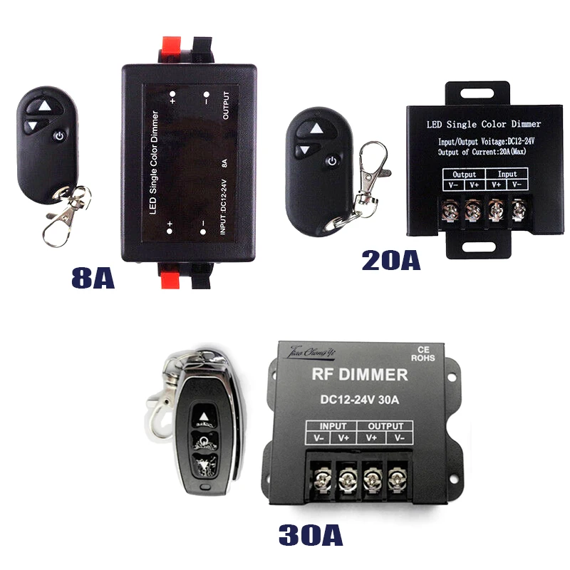 Rgb контроллер 8A 20A 30A DC12V 24V светодиодный диммер с 3 клавишами RF беспроводной пульт